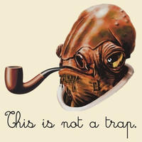 Meme of Admirable Akbar from StarWars, placed in a surrealist painting